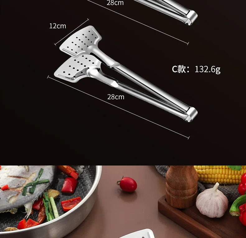 Stainless steel household barbecue tongs food tongs fried fish grilled fish tongs steak frying tongs kitchen tools