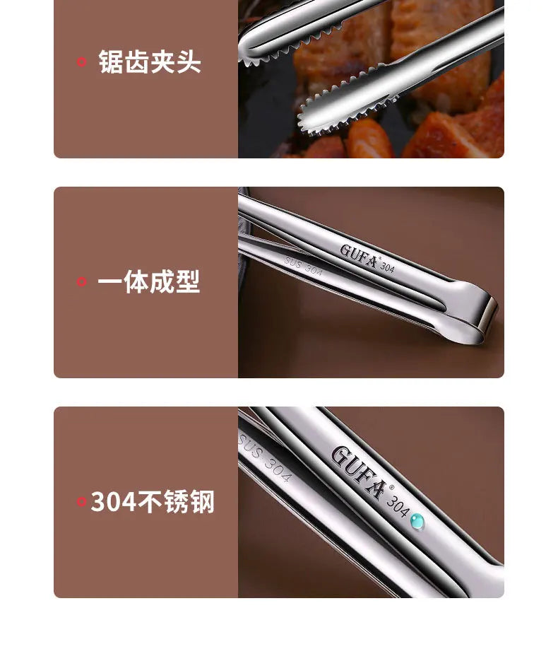Stainless steel barbecue tongs Japanese bread tongs food tongs steak tongs lengthened barbecue tongs kitchen gadgets