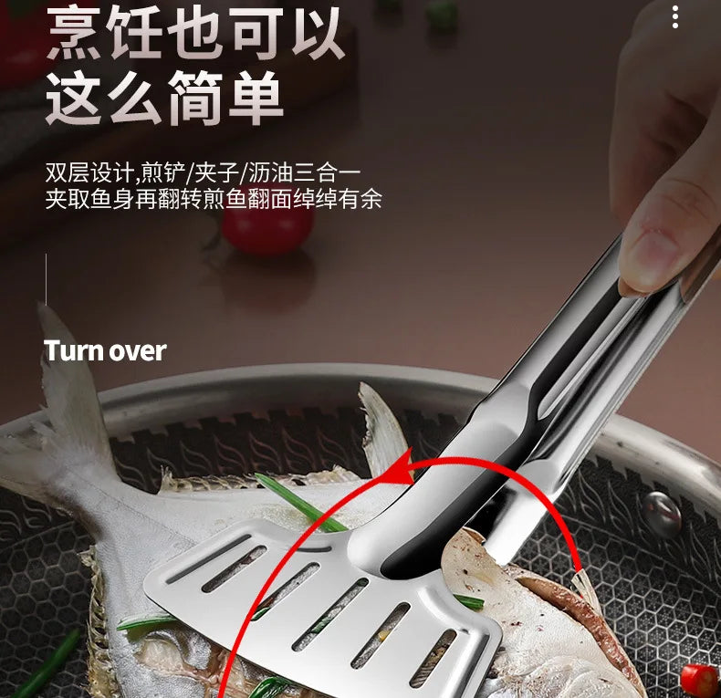 Stainless steel household barbecue tongs food tongs fried fish grilled fish tongs steak frying tongs kitchen tools