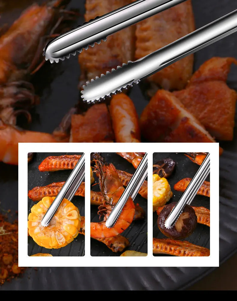 Stainless steel barbecue tongs Japanese bread tongs food tongs steak tongs lengthened barbecue tongs kitchen gadgets
