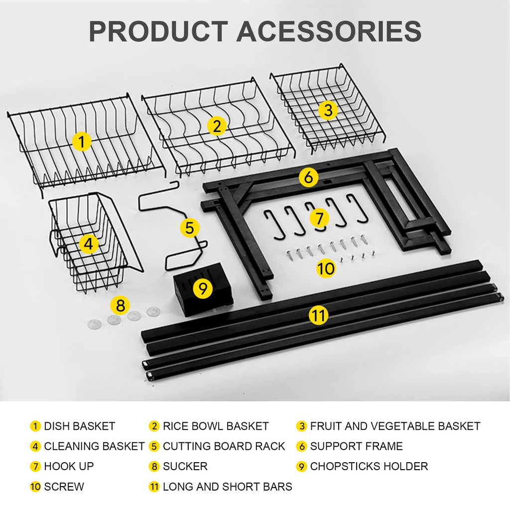 Dish Drying Rack Over the Sink 85CM Large Dish Drainer Shelf For Kitchen Sink Stainless Steel Organizer and Storage Double Sink