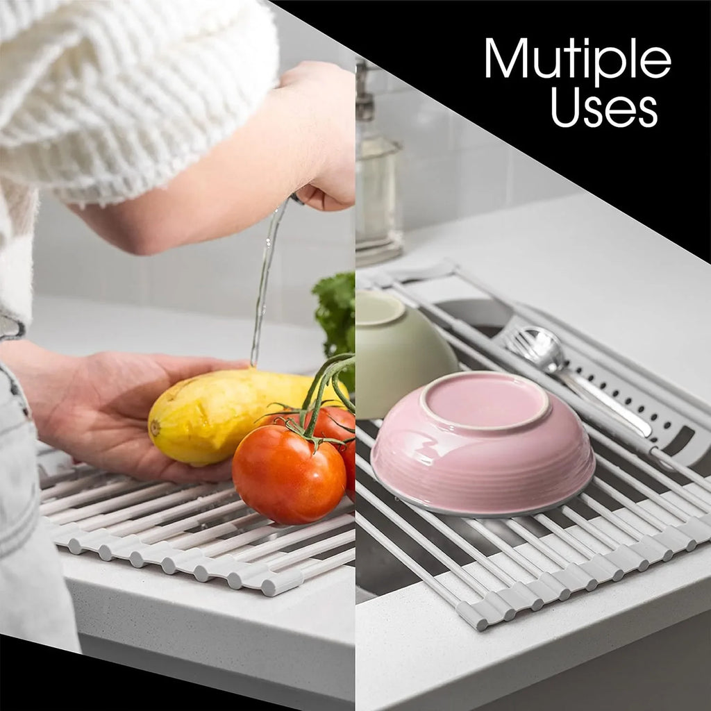 304 Stainless Kitchen Foldable Sink Plate Storage Bowl Holder Kitchen Dish Drying Rack Dish Drainer Shelf Kitchen Accessories