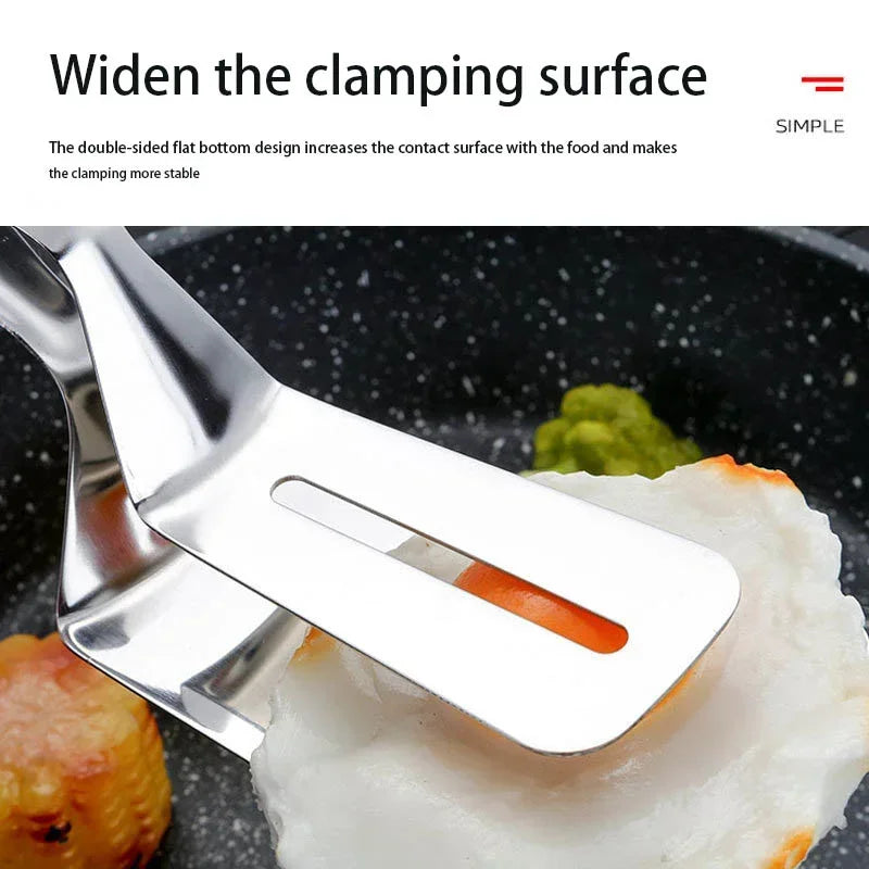 Stainless Steel Double-Sided Shovel Clip Anti-Scald BBq Barbecue Tong Fried Steak Shovel Fried Fish Shovel Vegetable Clamp Tool