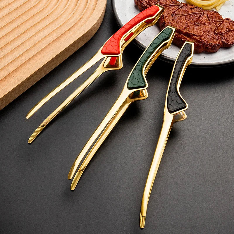 1pc Stainless Steel Barbecue Tongs, Anti-scald and Anti-slip, Bright Korean Food Tongs, Steak Tongs, Buffet Restaurant Tongs