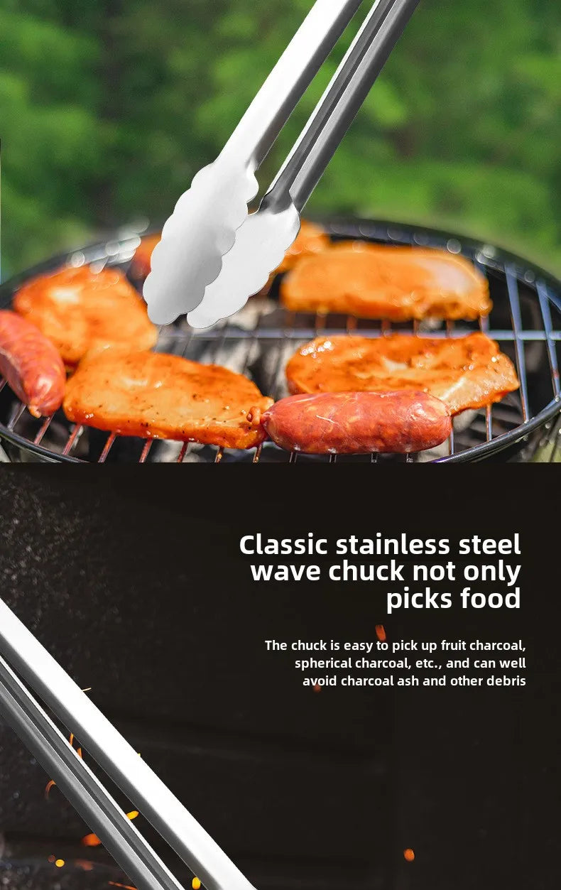 Stainless steel food tongs with heat-resistant wooden handles, anti-scald steak tongs, BBQ outdoor grill tongs, bread clips