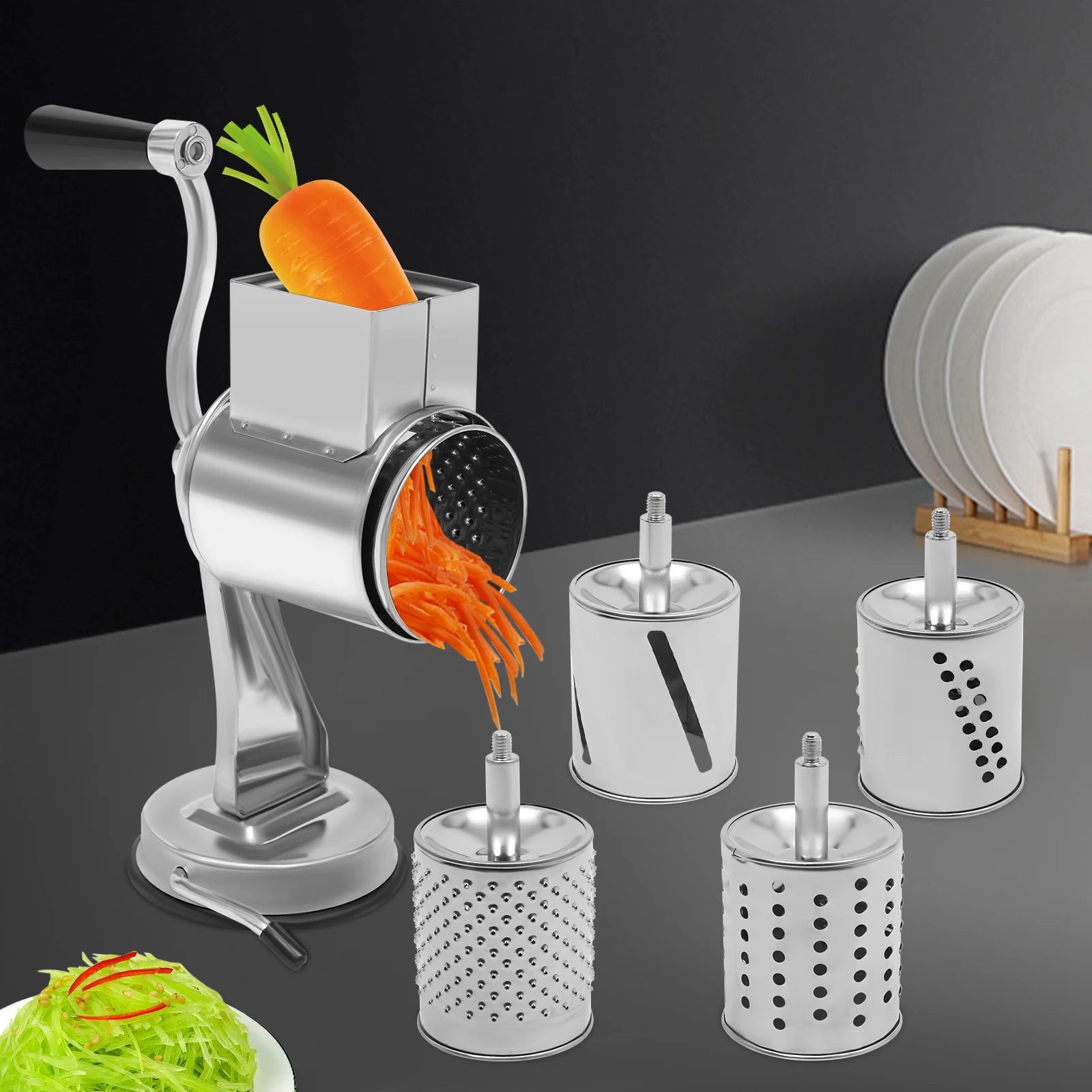 Rotary Grater W/5 Blades Stainless Steel Manual Grinder Vegetable Slicer Peanut Nuts Grinder Cheese Vegetable Shredder