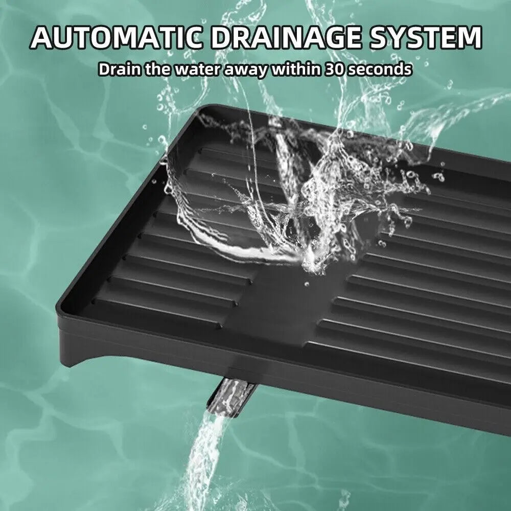 2-Tier Dish Drying Rack with Cutlery Holder, Carbon Steel & Plastic, Easy Install Over Sink Drainer, Sturdy Water Dish Storage