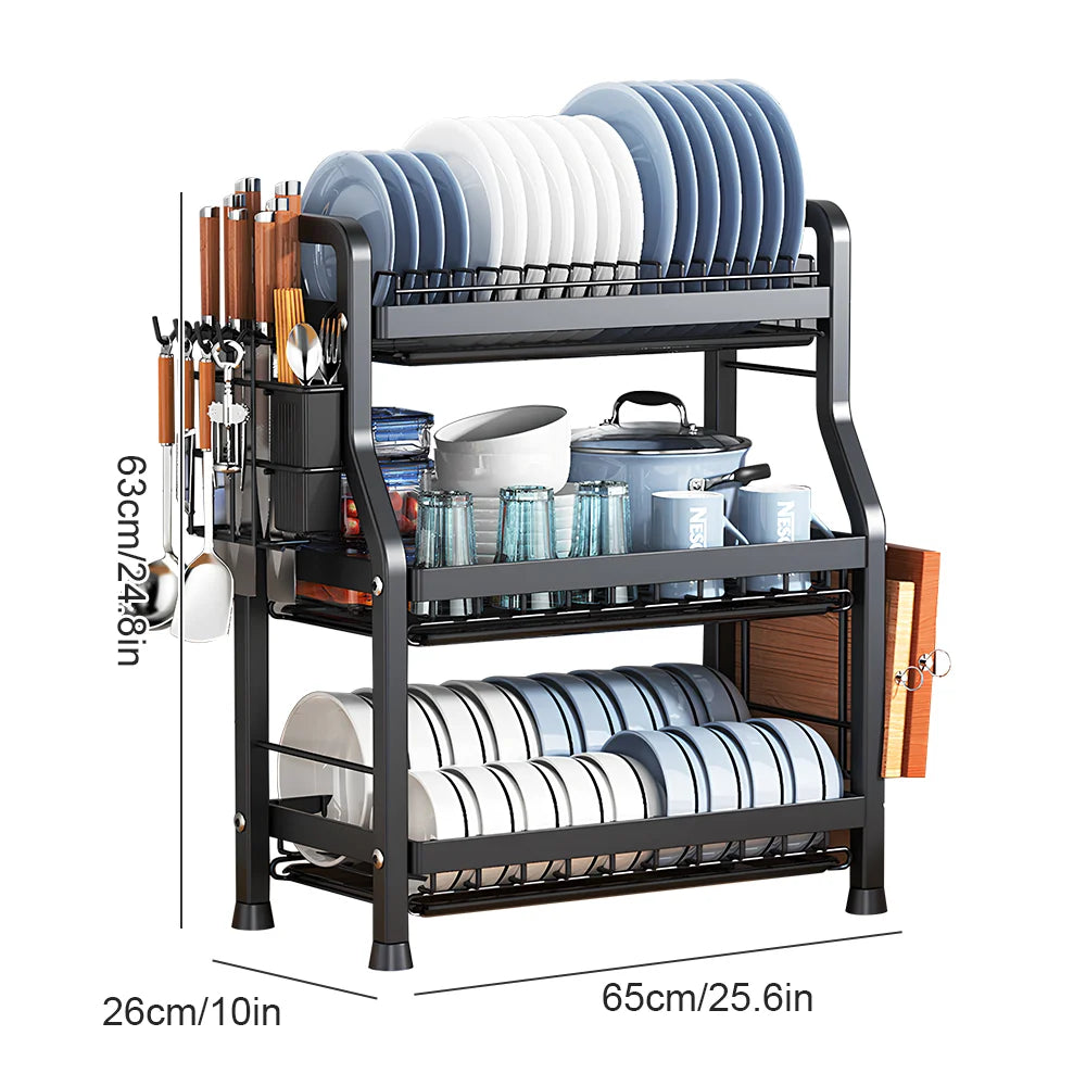 Kitchen Bowl Dish Organizer  Stainless Steel Dish Holder Adjustable Dish Drying Rack & Drainboard Organizer for Kitchen Plates