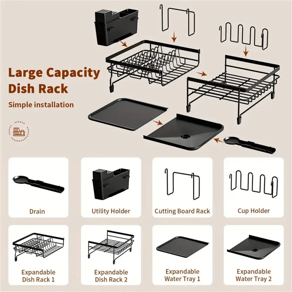 Kitchen Dish Rack Drying Storage with Drain Tableware Storage Rack Drip Tray Cutlery Cup Holder for Kitchen Home