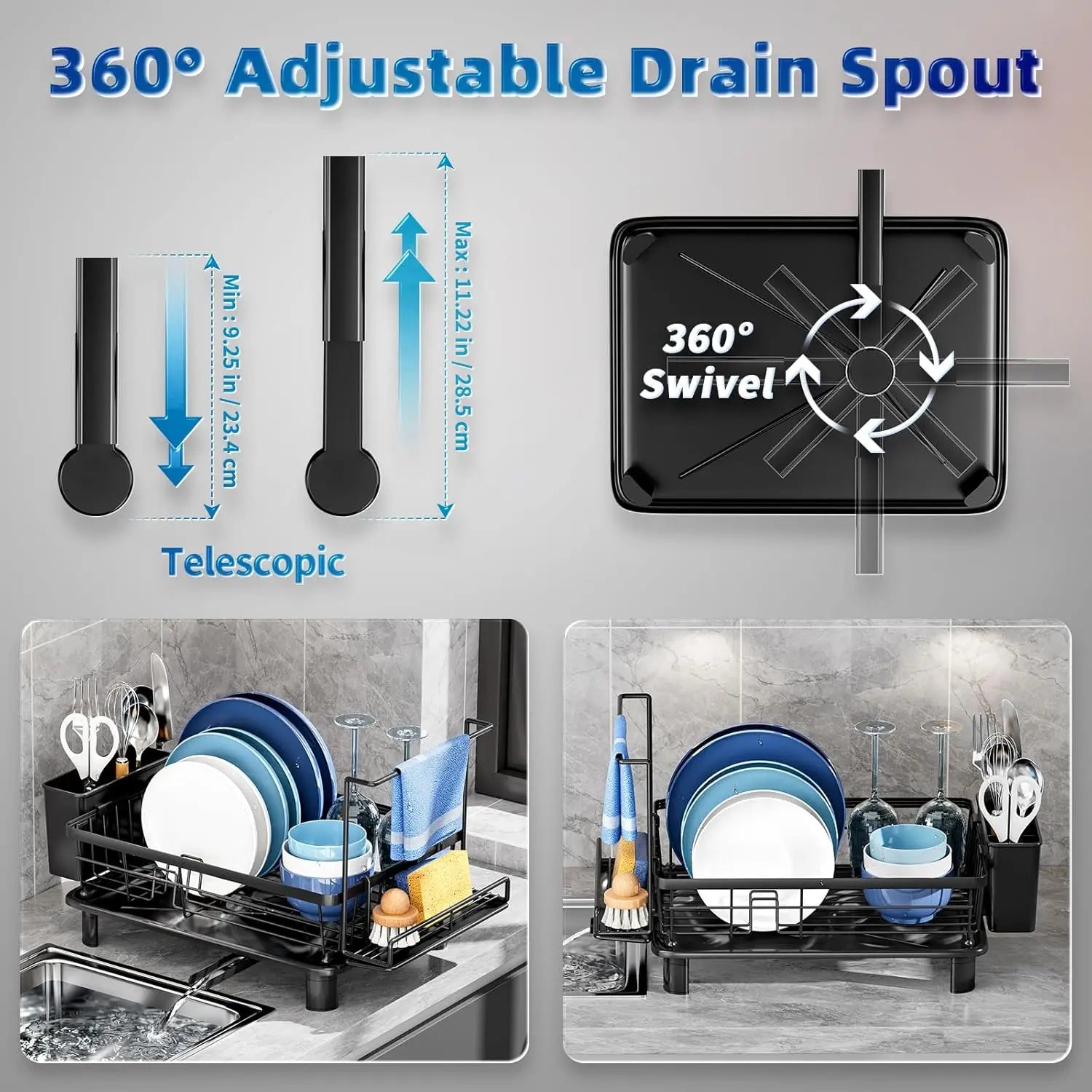 dish draining rack,Cutlery rack with drain tray and drip line,cup holder,cutlery holder,Kitchen countertop storage rack