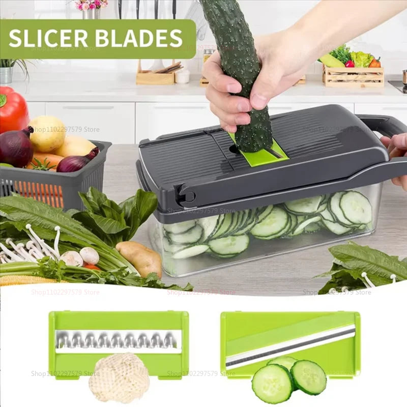 14/16 in1 Portable Vegetable Cutter Shredder Multifunctional Slicer Chopper Carrot Grater Reusable Fruit Veggie Cutting Tool