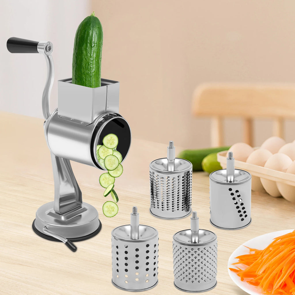 Rotary Grater W/5 Blades Stainless Steel Manual Grinder Vegetable Slicer Peanut Nuts Grinder Cheese Vegetable Shredder
