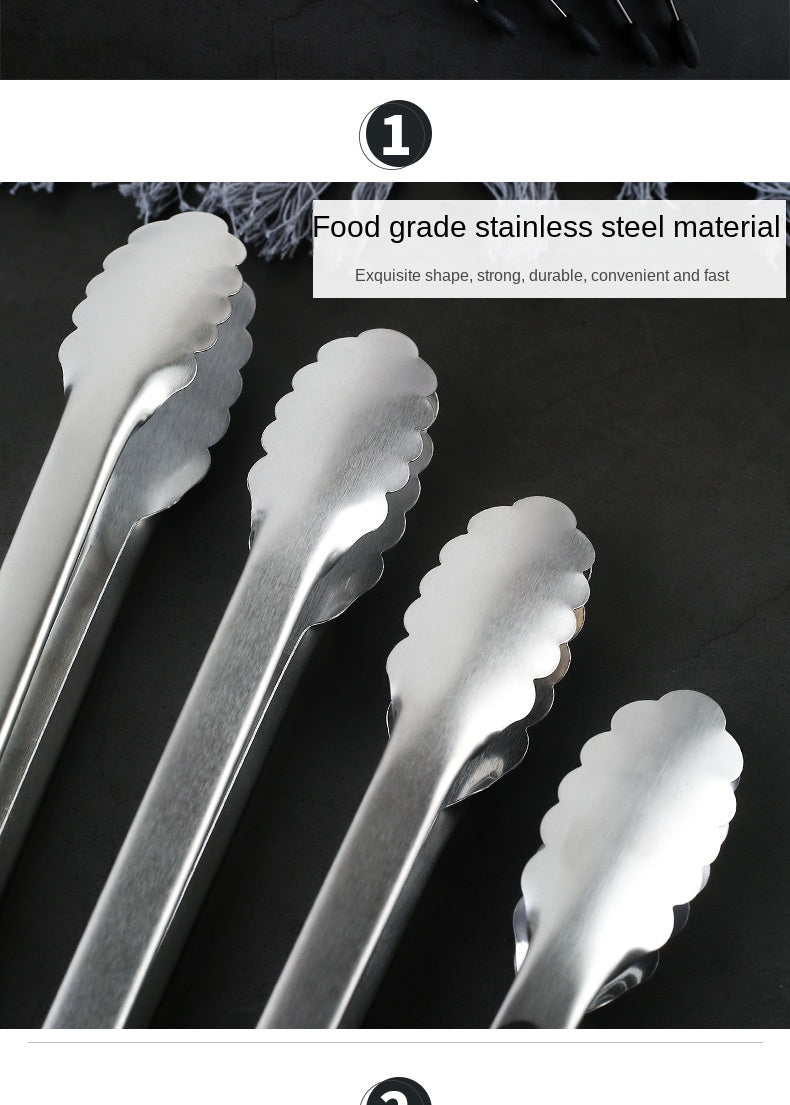 9/12/14/16 Inch Bbq Tongs Non-Slip Handle Stainless Steel Fried Barbecue Clip Salad Bread Clamp Kitchen Tools Meat Food Clip