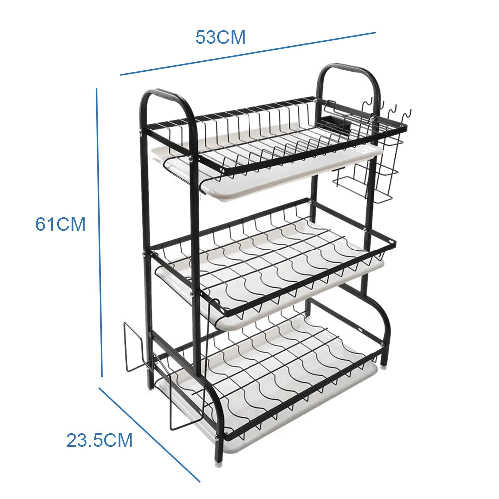 3-tier Dish Drying Drainer Rack, Multifunctional Rustproof Countertop Metal Single Dish Storage Rack, for Kitchen Restaurant