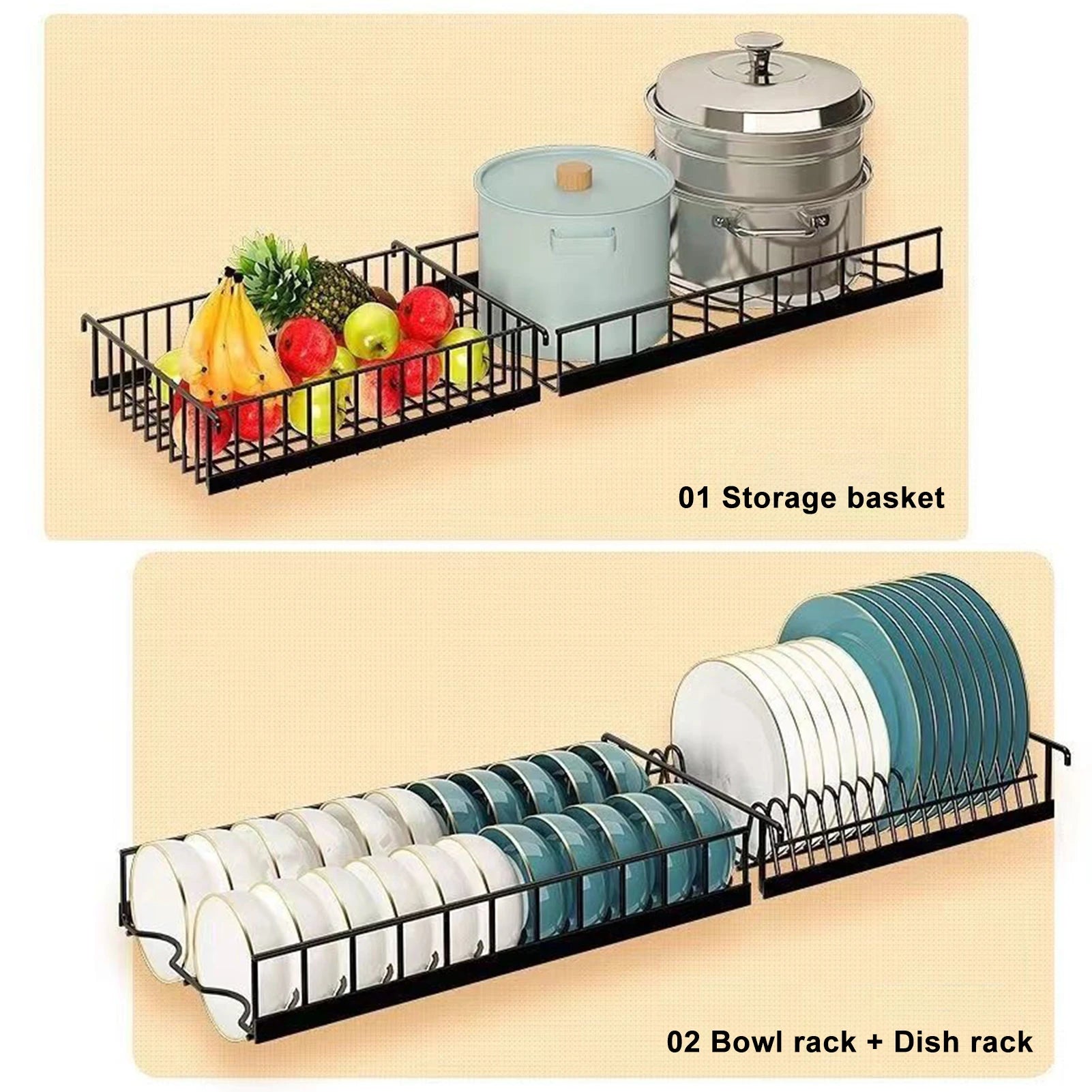 2 Tier Kitchen Storage Shelf Above Sink Stretchable Bowl Draining Rack Multifunctional Dish Knife Spoon Sink Rack Set Organizer