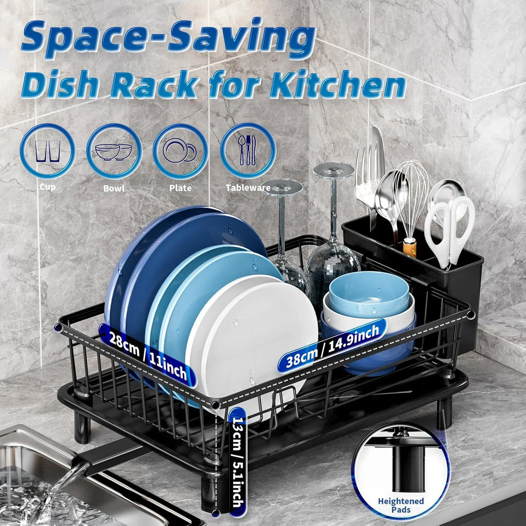 dish draining rack,Cutlery rack with drain tray and drip line,cup holder,cutlery holder,Kitchen countertop storage rack