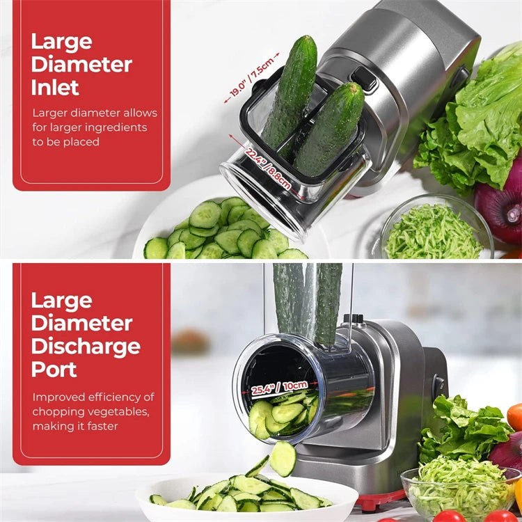 LMETJMA 250W 5 in 1 Electric Vegetable Slicer Shredder Automatic Salad Shooter Machine Cheese Grater Carrot Cabbage Cutter JT253