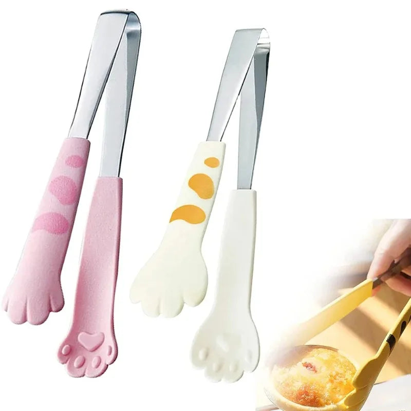 Sandwich grill clip Non dirty hand food baking clip Stainless steel salad bread barbecue clamp Cute cartoon cat paw dinner tongs
