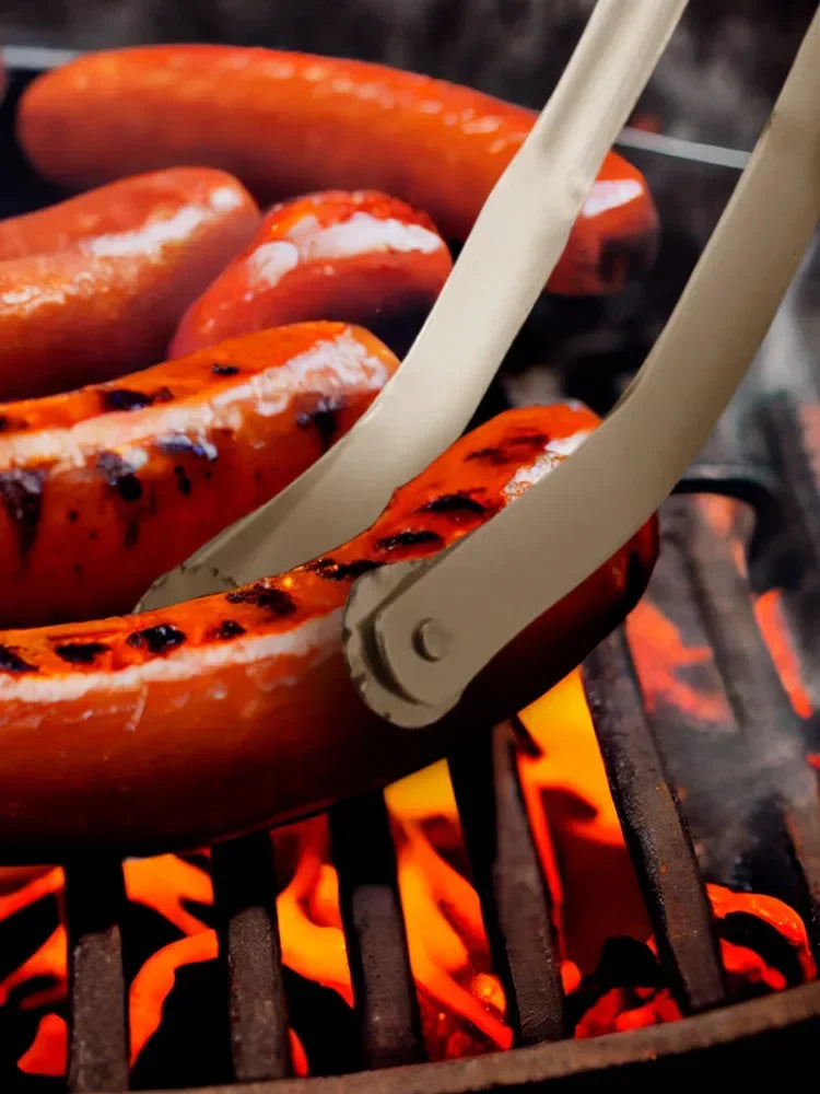 BBQ Sausage Turning Tongs Kitchen Hot Dogs Cooking Clip Stainless Steel Barbecue Long Handle Tongs for Flipping Bacon Steak Meat