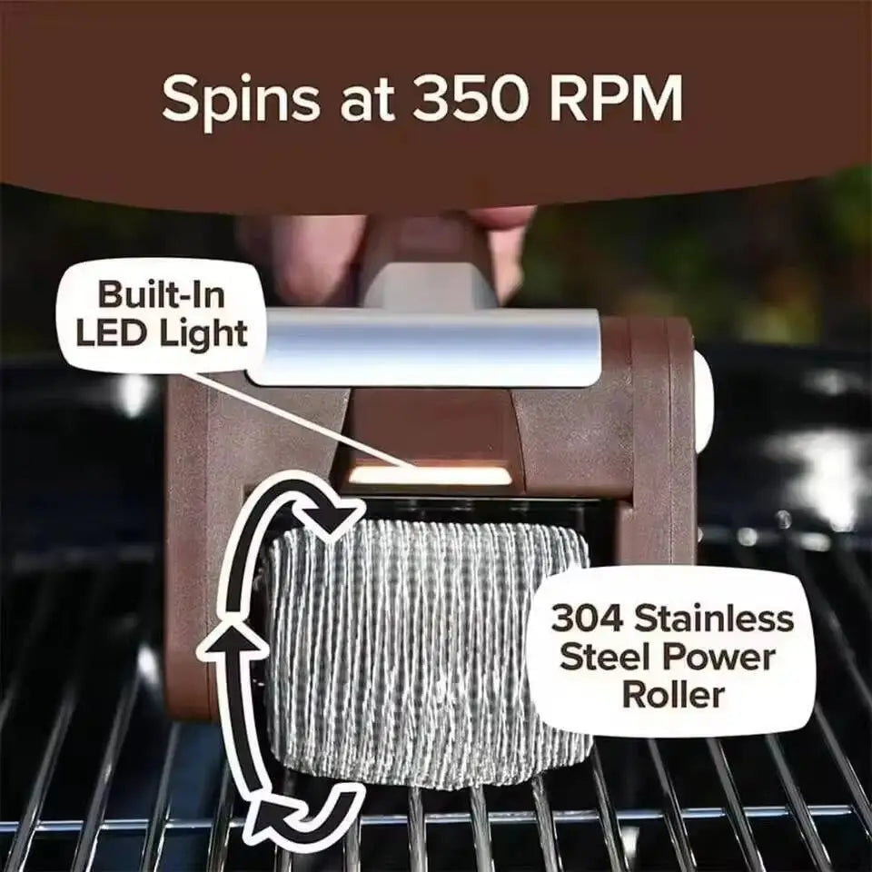 350RPM Electric Roller With Replaceable Brush Head Stainless Steel Grill Rechargeable Barbecue Cleaner Tools