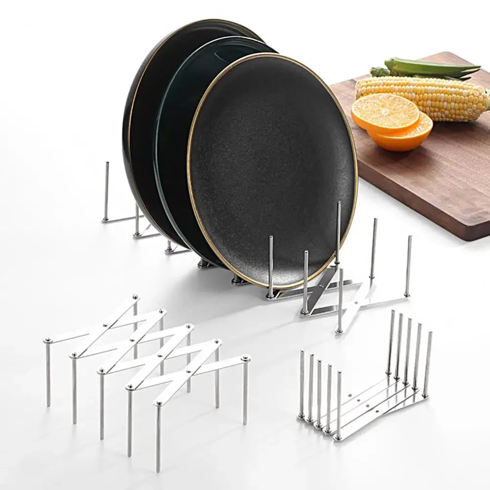 Stainless Steel Pot Lid Holder Retractable Space Saving Multifunctional Dish Plate Bowl Organizer Storage Rack Kitchen Supplies
