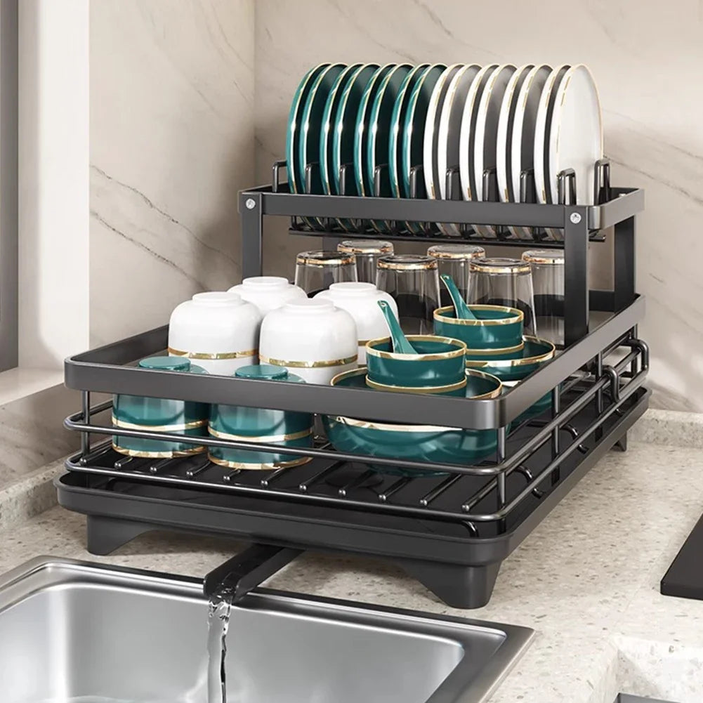 2025 Dish Drying Rack Kitchen Adjustable  Steel 2 Tier Plates Organizer Dish Bowl Drainer Storage Rack Kitchen Utensils