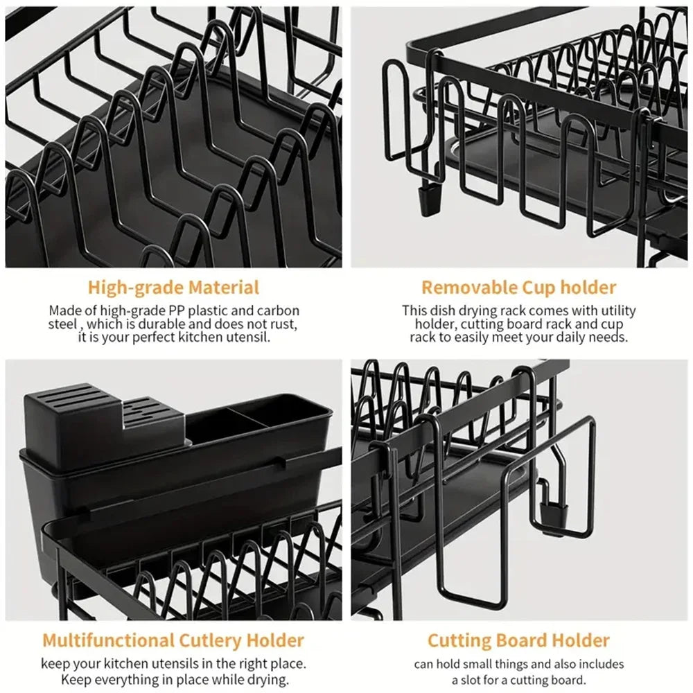 Kitchen Dish Rack Drying Storage with Drain Tableware Storage Rack Drip Tray Cutlery Cup Holder for Kitchen Home