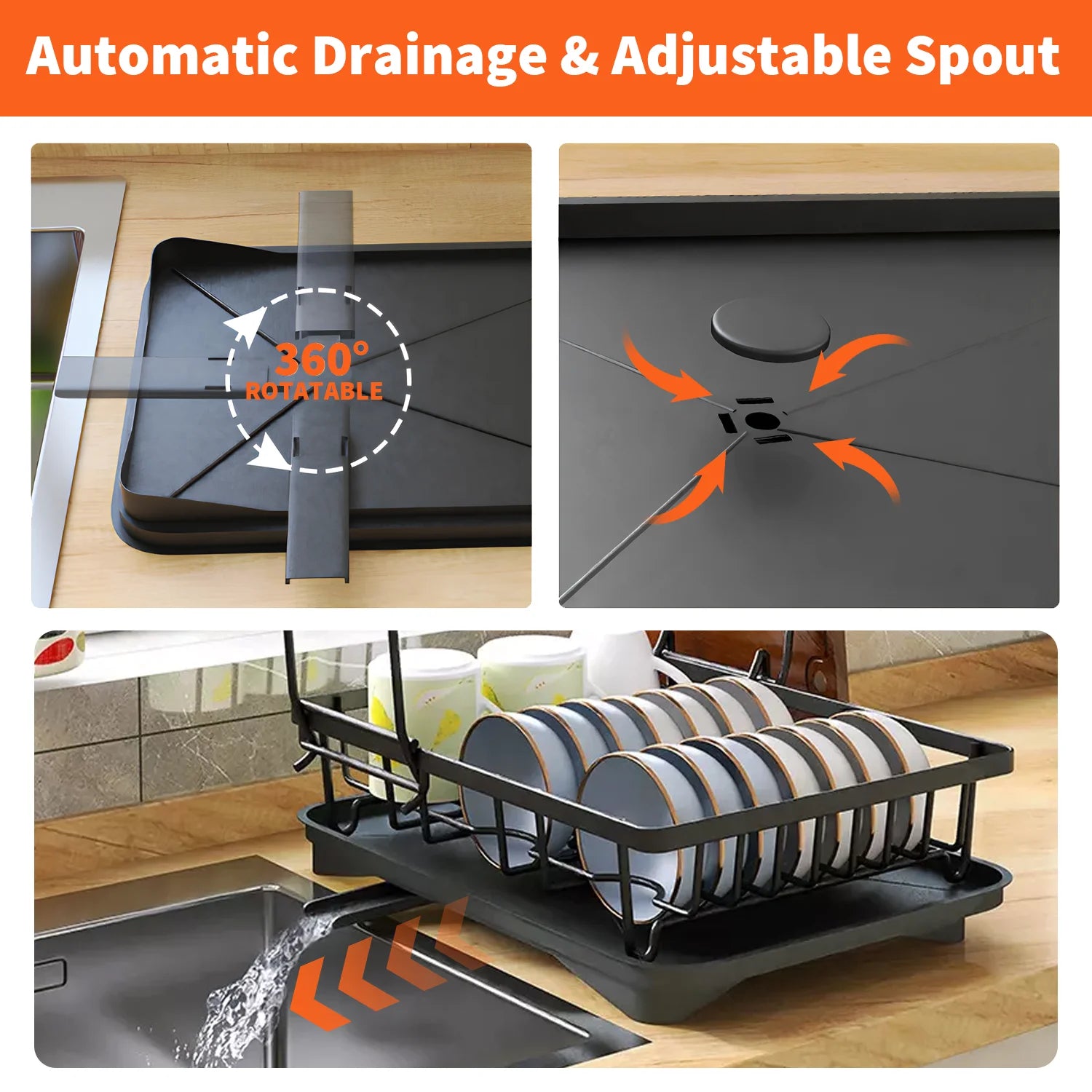 2-Tier Stainless Steel Kitchen Sink Dish Drainer & Drying Rack, Includes Cup & Cutlery Holders