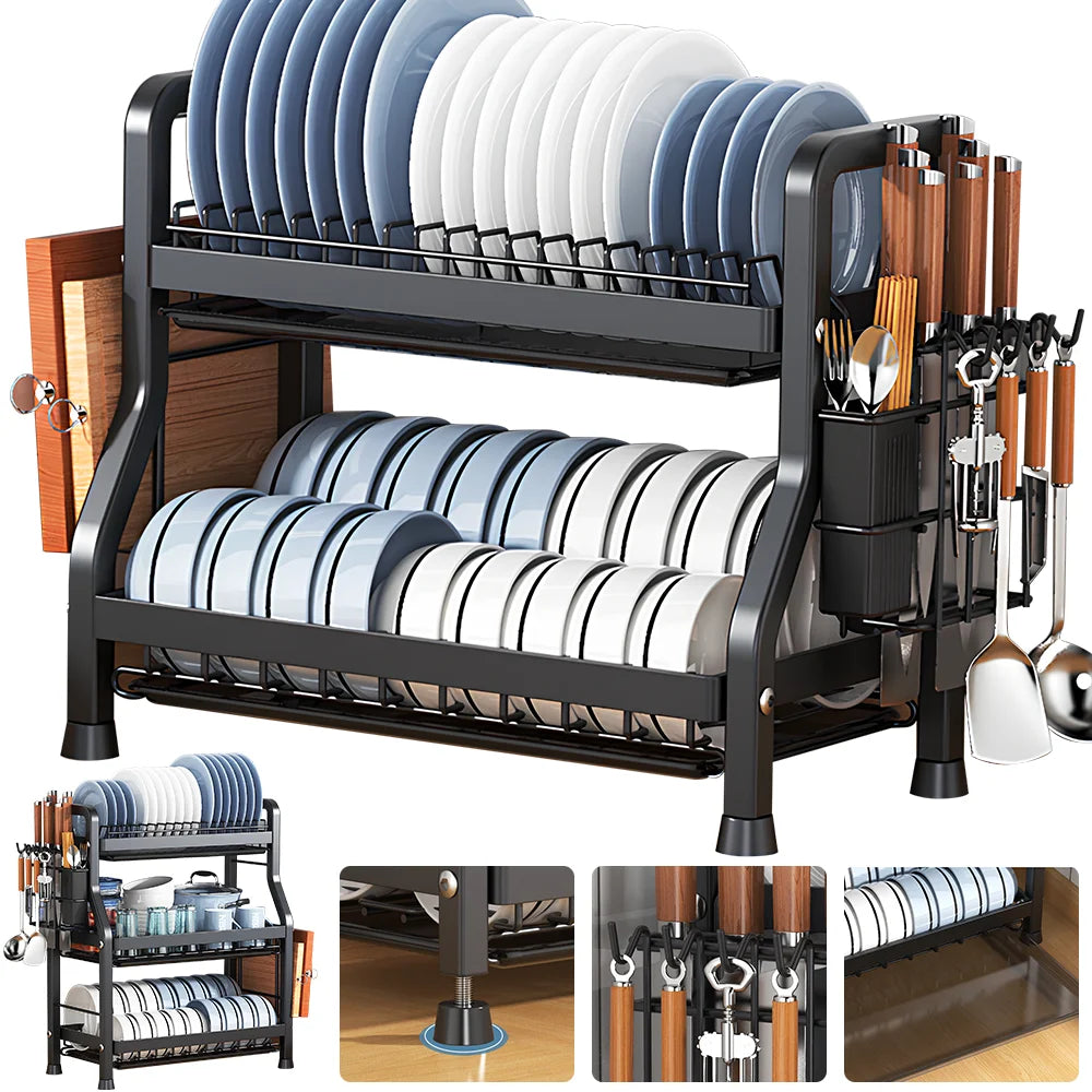 Kitchen Bowl Dish Organizer  Stainless Steel Dish Holder Adjustable Dish Drying Rack & Drainboard Organizer for Kitchen Plates