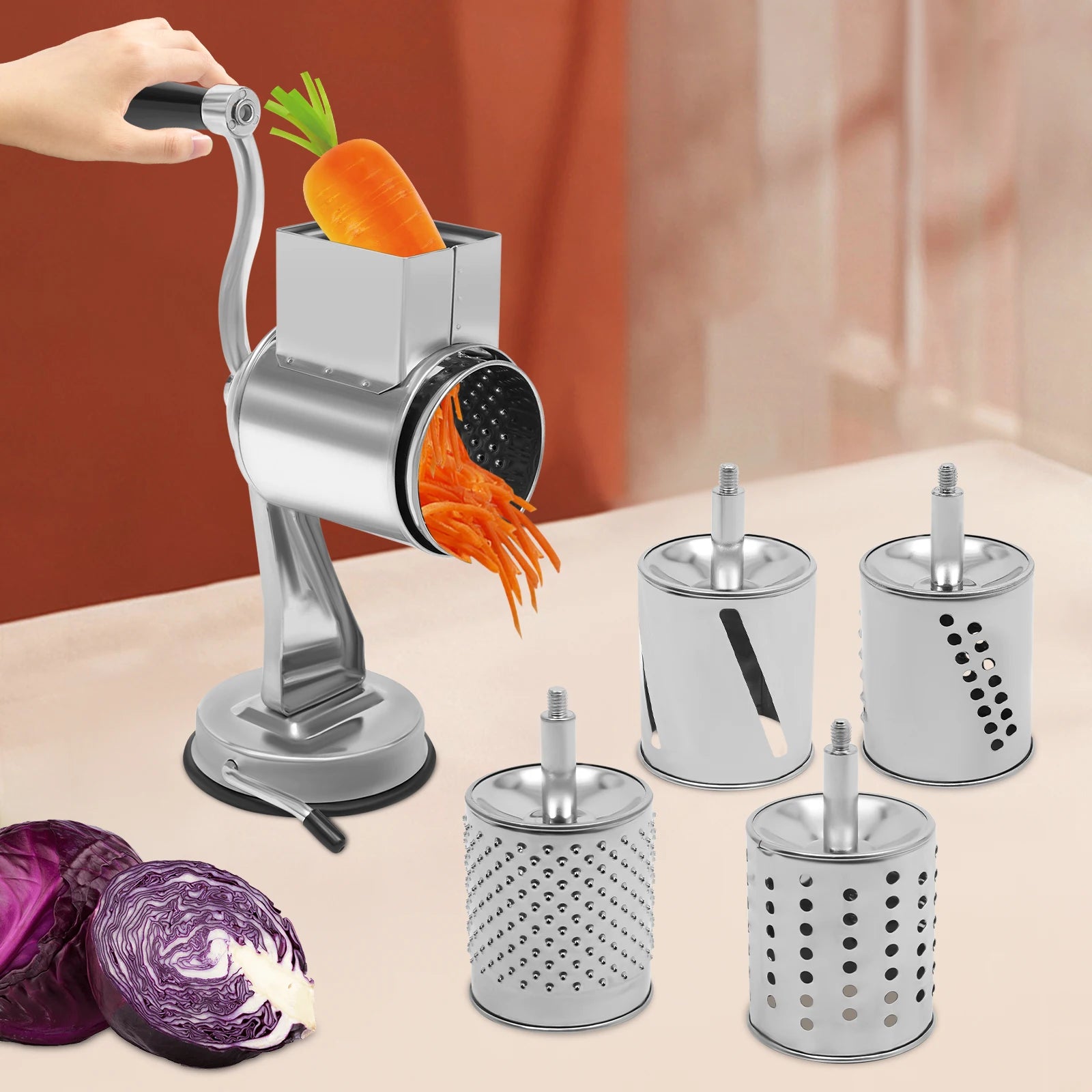 Rotary Grater W/5 Blades Stainless Steel Manual Grinder Vegetable Slicer Peanut Nuts Grinder Cheese Vegetable Shredder