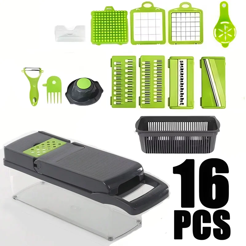 14/16 in1 Portable Vegetable Cutter Shredder Multifunctional Slicer Chopper Carrot Grater Reusable Fruit Veggie Cutting Tool