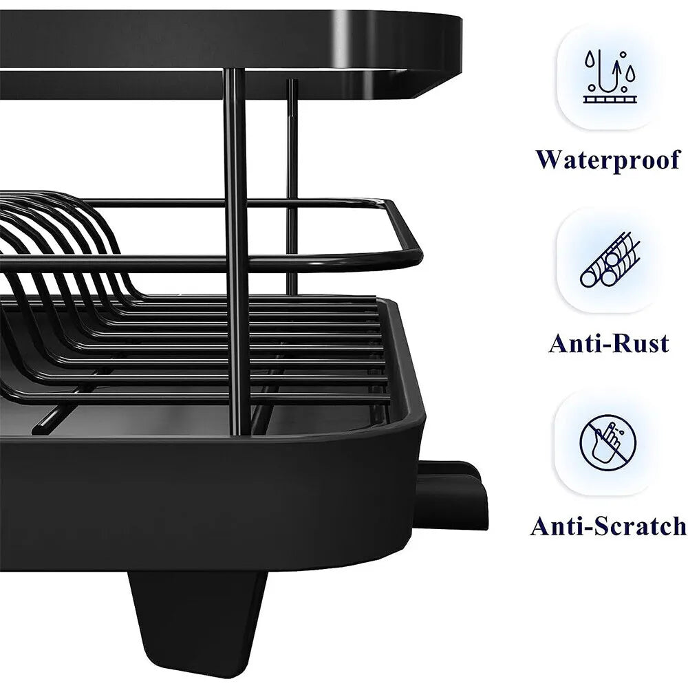 UK Large Kitchen Sink Dish Drainer Rack With Drip Tray And Plate Cutlery Holde