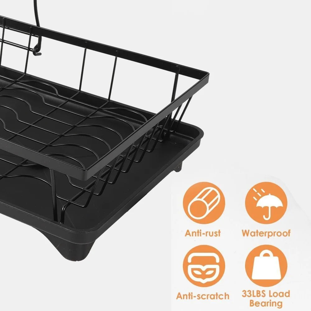 Dish Drying Rack 2-Tier Compact Kitchen Dish Rack Dish Drainer with Chopstick Cylinder Kitchen Drainer rack with spout