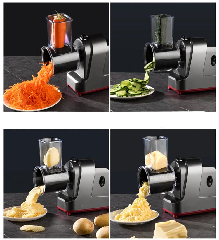 LMETJMA 250W 5 in 1 Electric Vegetable Slicer Shredder Automatic Salad Shooter Machine Cheese Grater Carrot Cabbage Cutter JT253