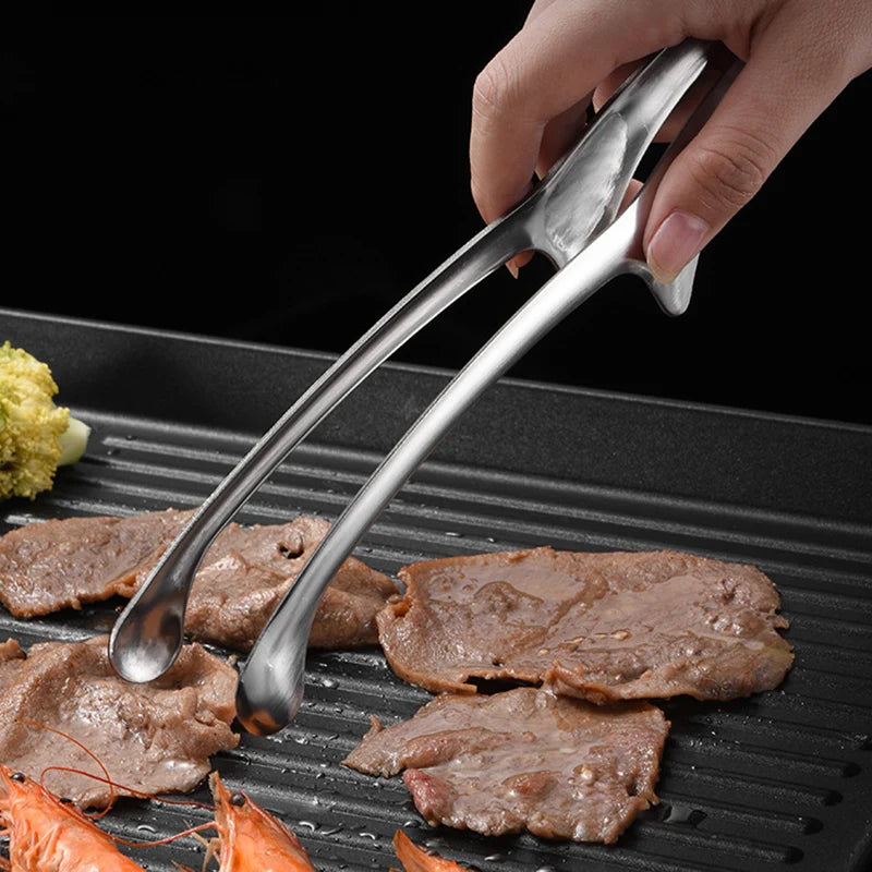 304 Stainless Steel Grill Tongs Korean BBQ Tongs Kitchen Tweezers Long Barbecue Meat Food Tongs Steak Clips Kitchen Accessories
