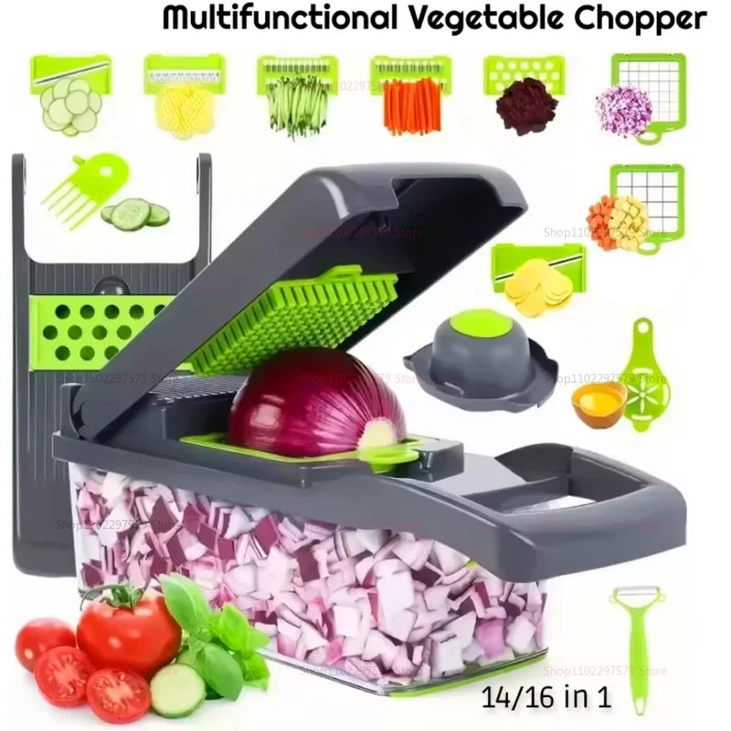 14/16 in1 Portable Vegetable Cutter Shredder Multifunctional Slicer Chopper Carrot Grater Reusable Fruit Veggie Cutting Tool