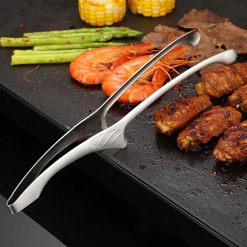 304 Stainless Steel Grill Tongs Korean BBQ Tongs Kitchen Tweezers Long Barbecue Meat Food Tongs Steak Clips Kitchen Accessories