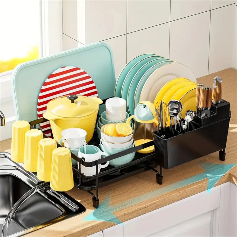 Kitchen Dish Rack Drying Storage with Drain Tableware Storage Rack Drip Tray Cutlery Cup Holder for Kitchen Home