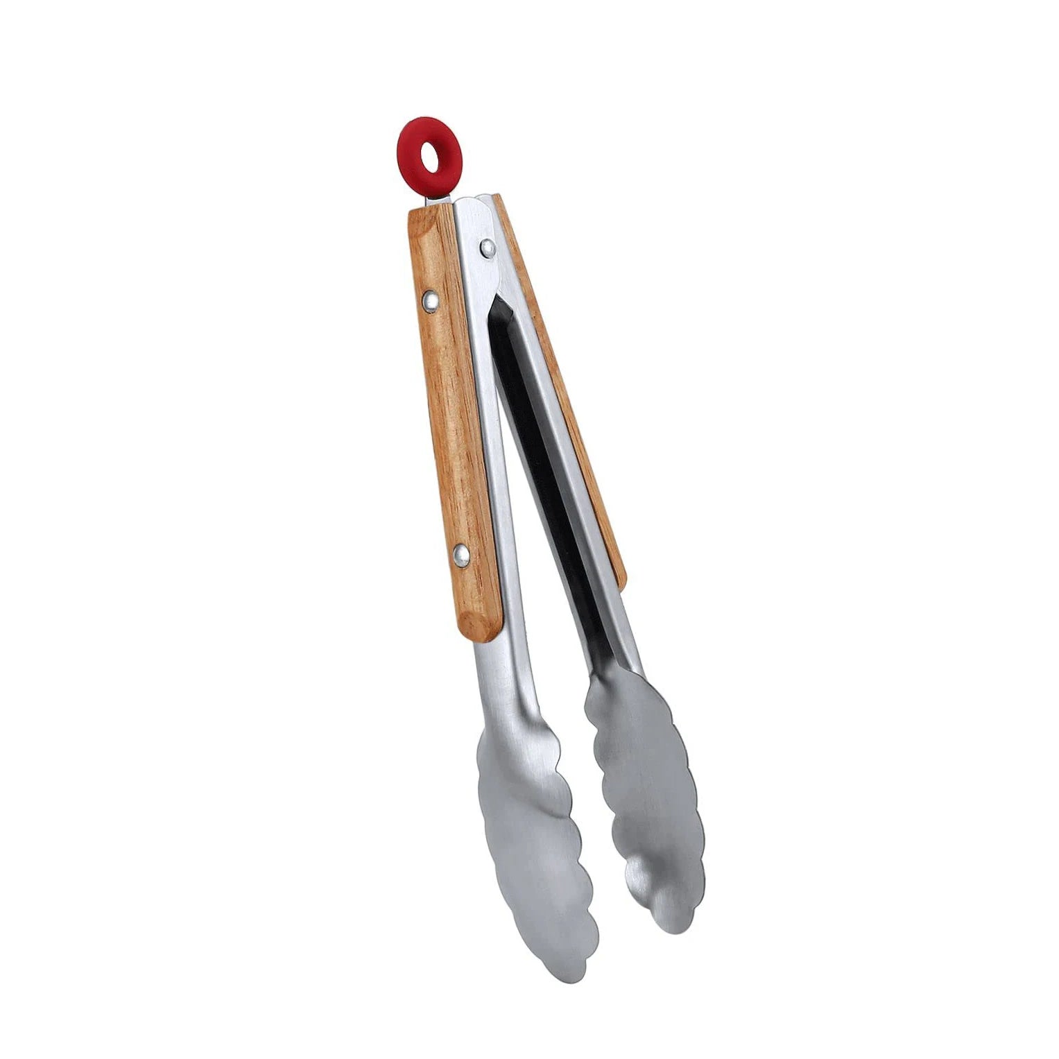 Leeseph Stainless Steel Kitchen Tongs 9" and 12", Locking Metal Food Tongs with Wooden Grips, Barbecue Tongs for Pans and BBQ