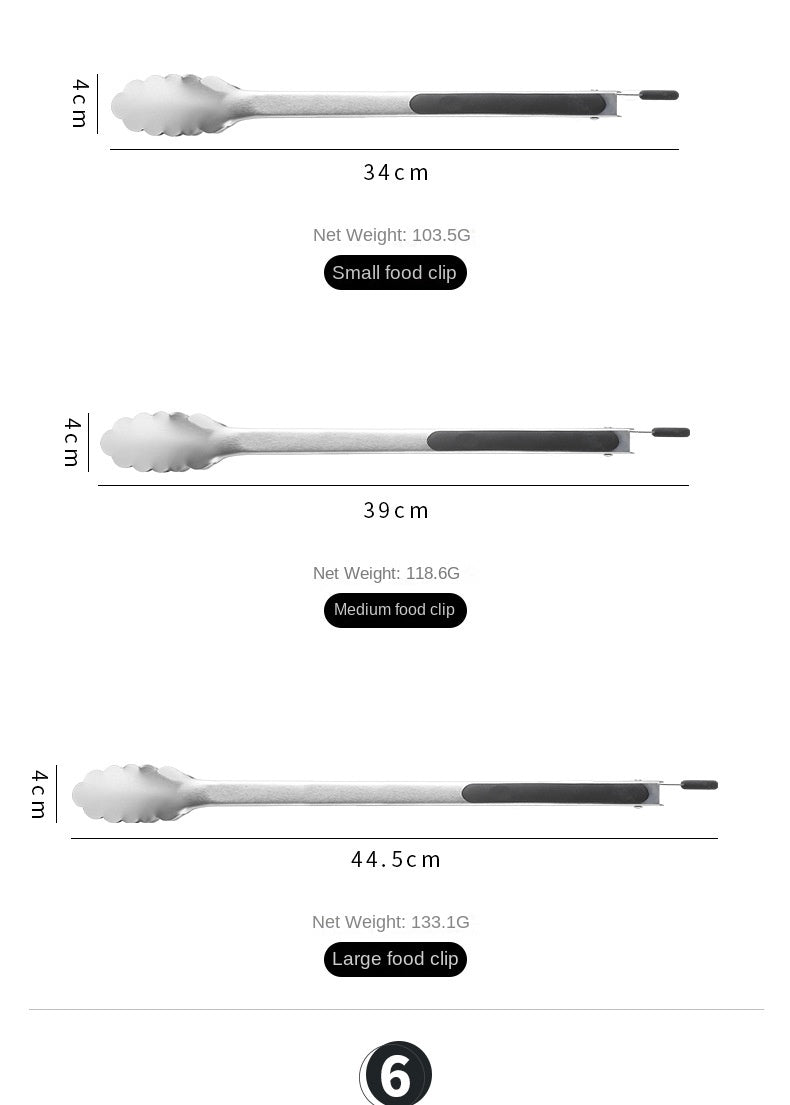 9/12/14/16 Inch Bbq Tongs Non-Slip Handle Stainless Steel Fried Barbecue Clip Salad Bread Clamp Kitchen Tools Meat Food Clip