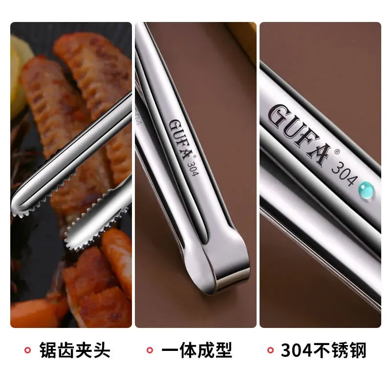Stainless steel barbecue tongs Japanese bread tongs food tongs steak tongs lengthened barbecue tongs kitchen gadgets