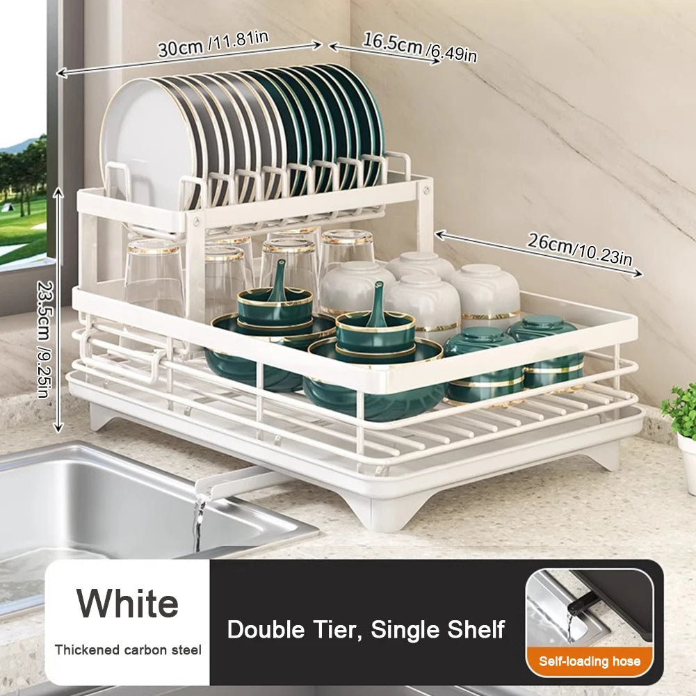 2025 Dish Drying Rack Kitchen Adjustable  Steel 2 Tier Plates Organizer Dish Bowl Drainer Storage Rack Kitchen Utensils