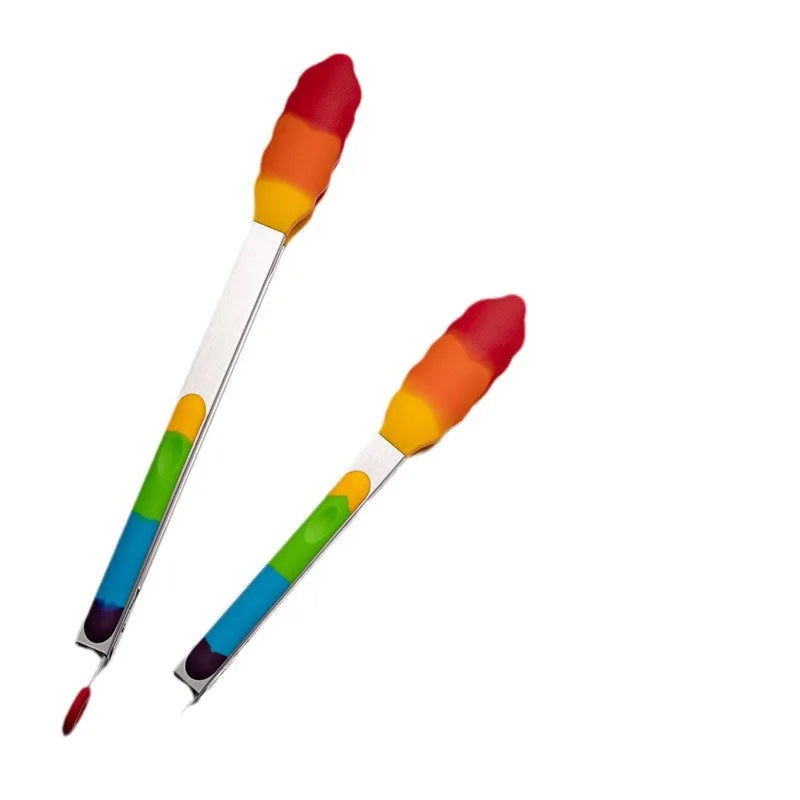 Heat-resistant silicone food tongs kitchen tool stainless steel food tongs anti-scald steak tongs barbecue tongs bread tongs