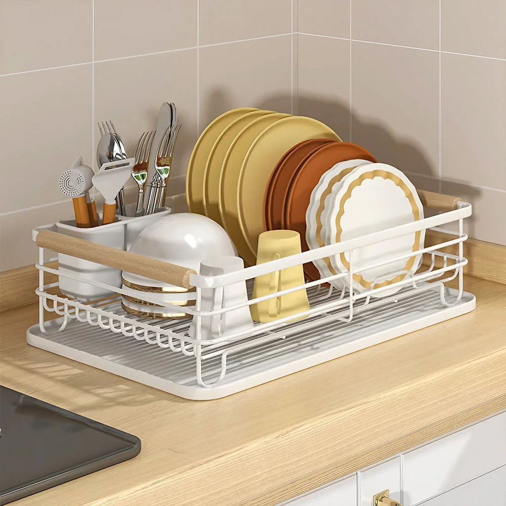2-Tier Metal Kitchen Dish Drainer Rack  with Removable Drip Tray