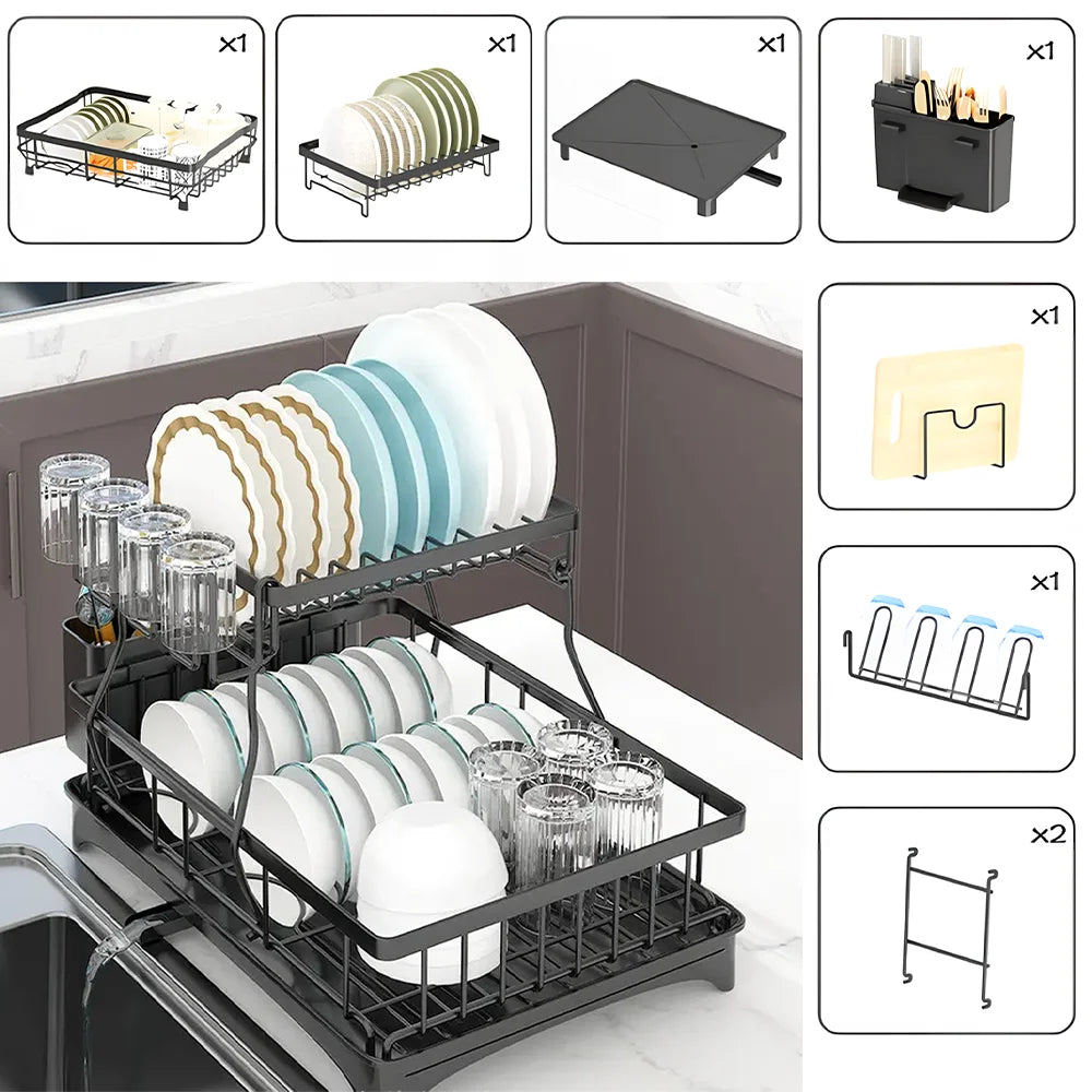 Kitchen Bowl Dish Organizer  Stainless Steel Dish Holder Adjustable Dish Drying Rack & Drainboard Organizer for Kitchen Plates