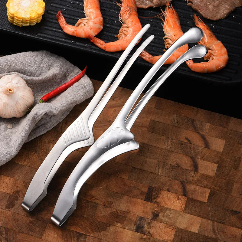 304 Stainless Steel Grill Tongs Korean BBQ Tongs Kitchen Tweezers Long Barbecue Meat Food Tongs Steak Clips Kitchen Accessories