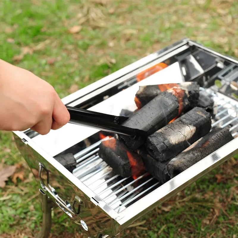 Charcoal Grill Poker Fire Tongs Barbecue Charcoal Tong Stainless Steel Barbecue Tongs Picker Tool Outdoor Camping Cooking Tool