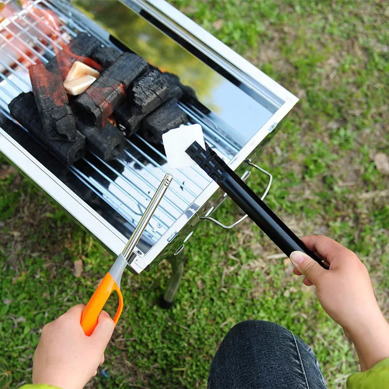 Charcoal Grill Poker Fire Tongs Barbecue Charcoal Tong Stainless Steel Barbecue Tongs Picker Tool Outdoor Camping Cooking Tool