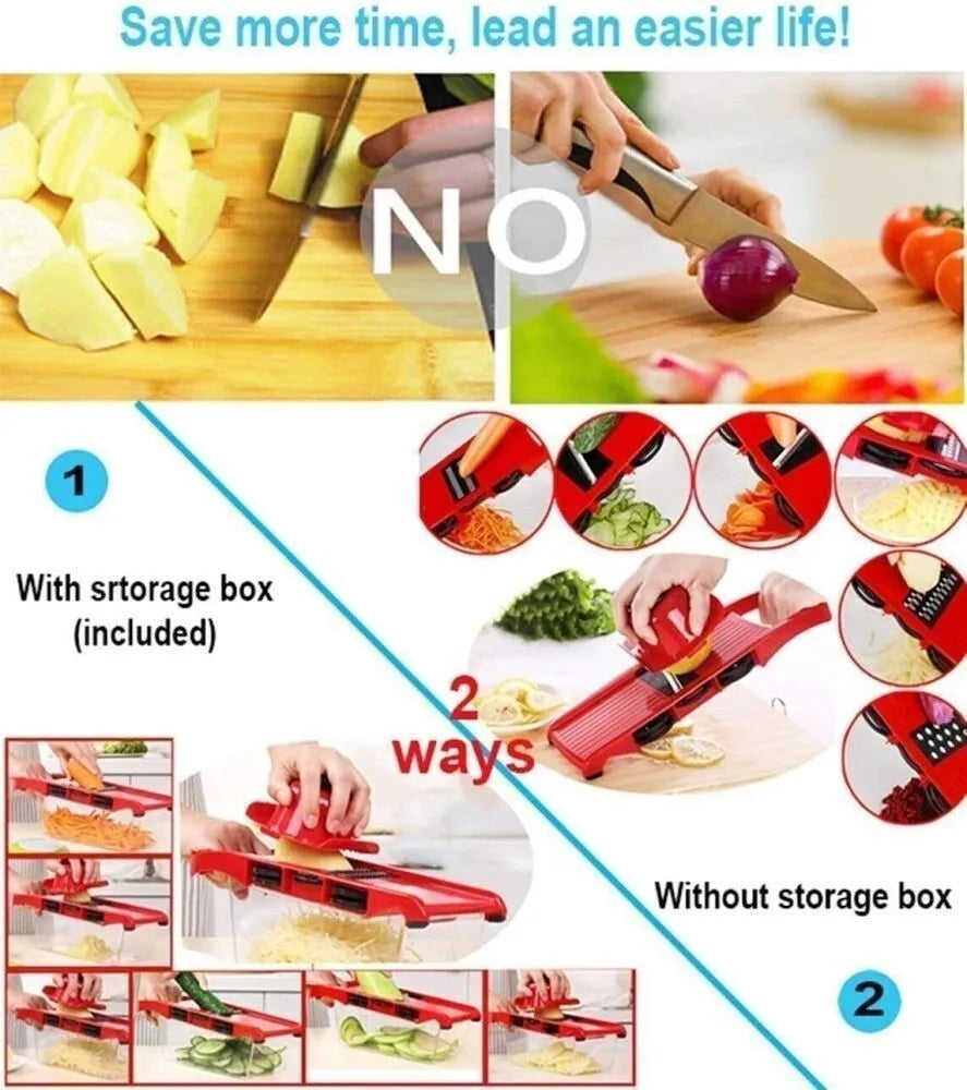 Fruit Vegetable Chopper Slicer Julienne Cutter Peeler Grater 6in1 Mandoline Tool