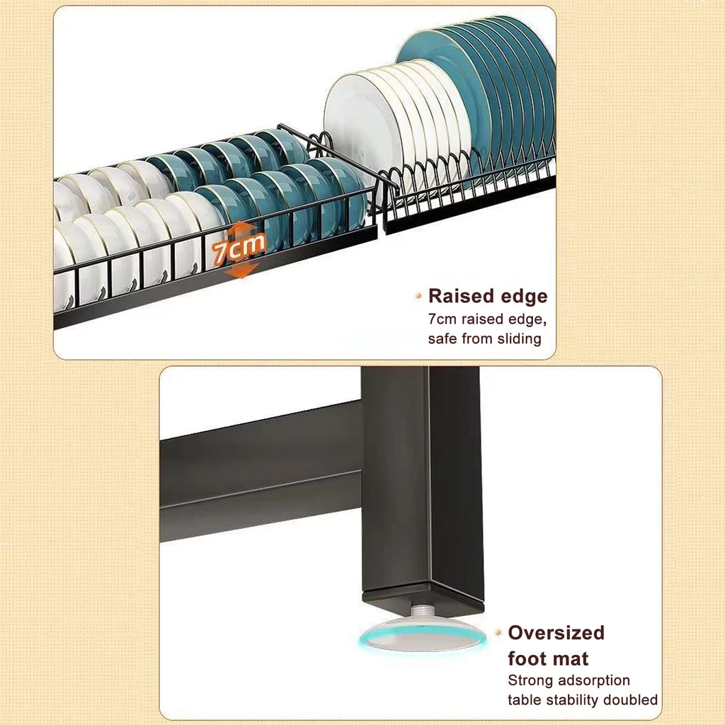 2 Tier Kitchen Storage Shelf Above Sink Stretchable Bowl Draining Rack Multifunctional Dish Knife Spoon Sink Rack Set Organizer